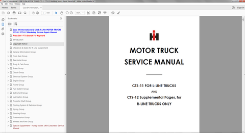Case IH International L-LINE R-LINE MOTOR TRUCKS CTS-11 CTS-12 Service Manual
